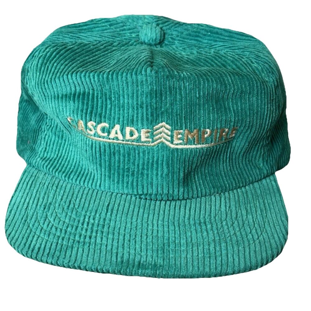 Vintage 80s Cascade Empire Corduroy Hat Green Strapback Cap USA Made